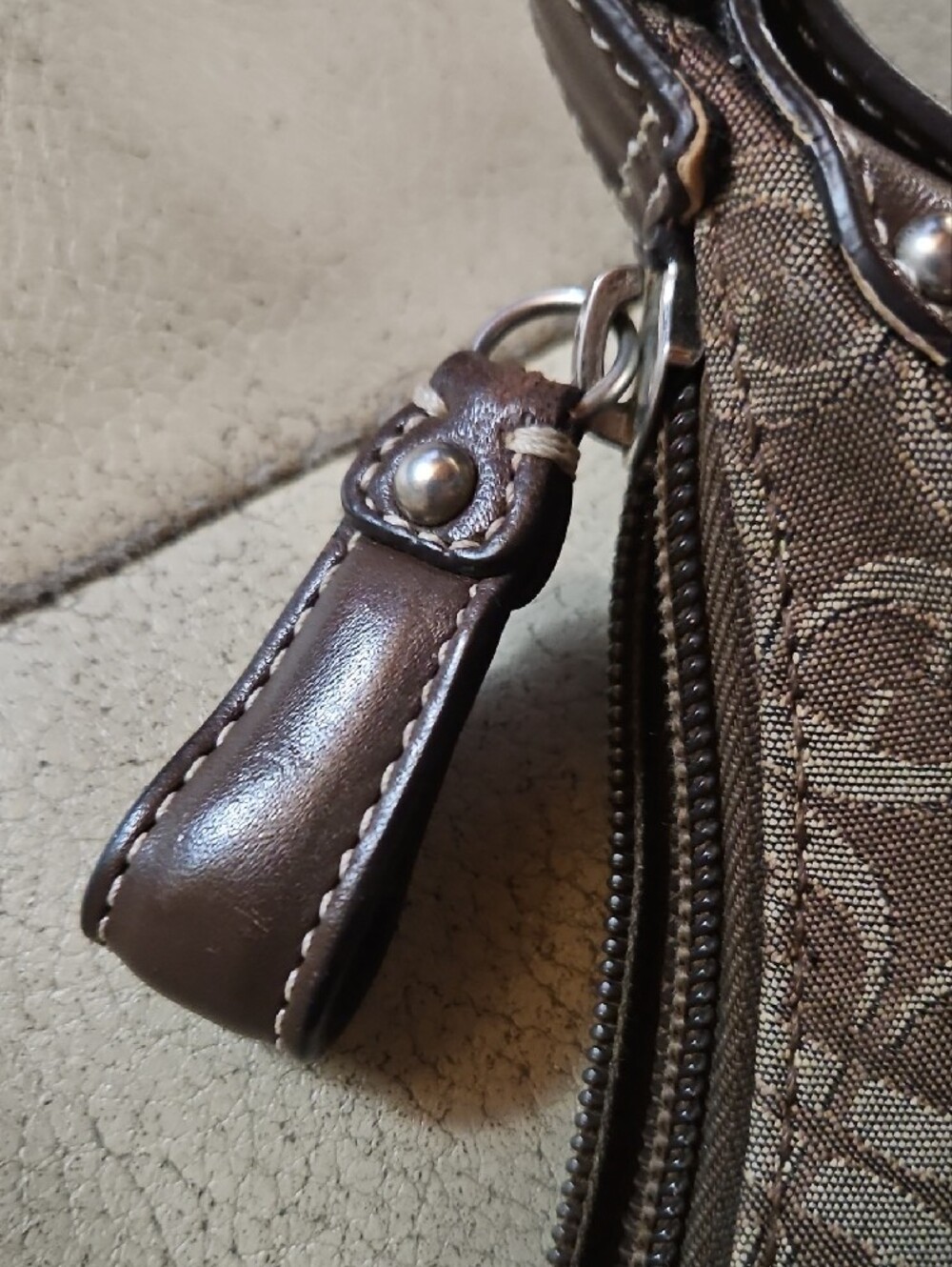 Fossil Brown Logo Jacquard Shoulder Bag with Dark Brown Trim - Picture 5 of 10